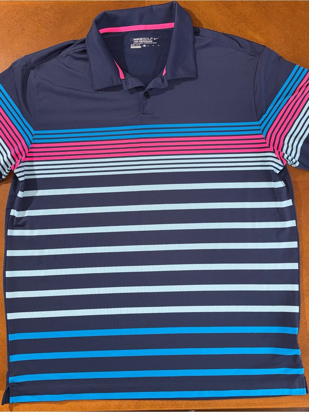 Nike Golf Men's Navy Polo with Pink & Light Blue Stripe Accents